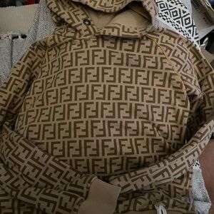 Fendi Tan and Brown Monogram Hoodie